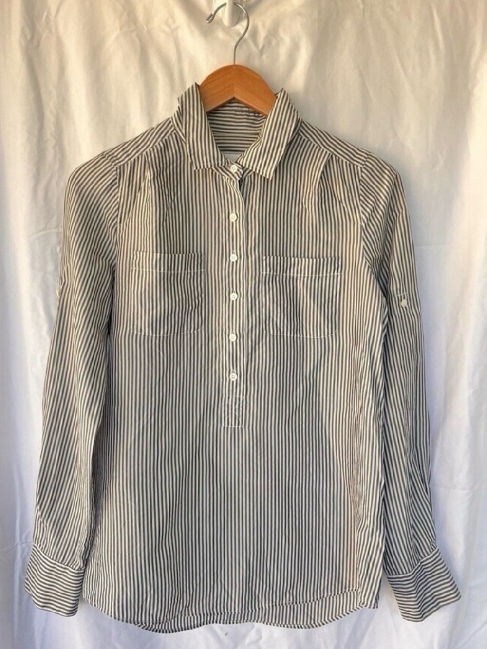 J Crew Silk Collection - Women striped silk popover